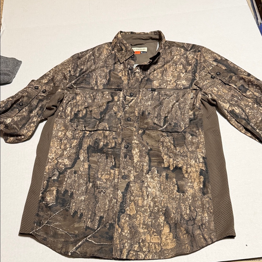 Magellan Outdoors Men's Brown Camo Button Down Shirt